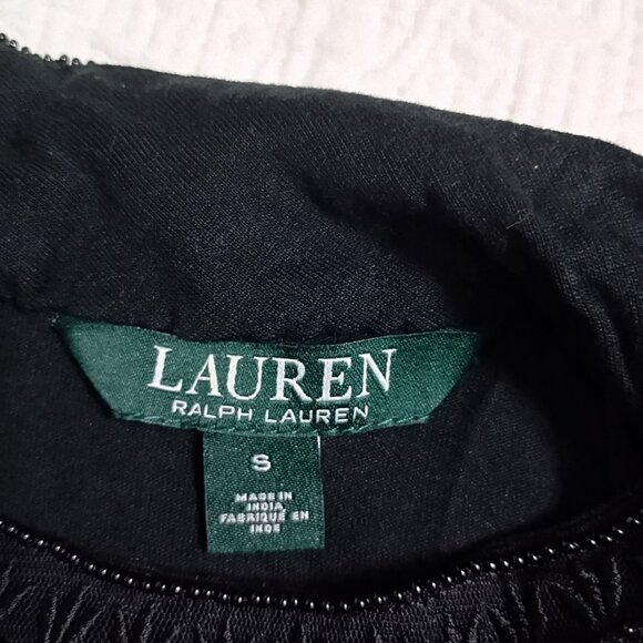 Lauren Ralph Lauren Womens Sheer Black Long Sleeve Blouse With Beaded Collar Siz - Picture 2 of 9